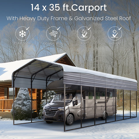 14ft Galvanized Heavy-Duty Outdoor Metal High RV Carports