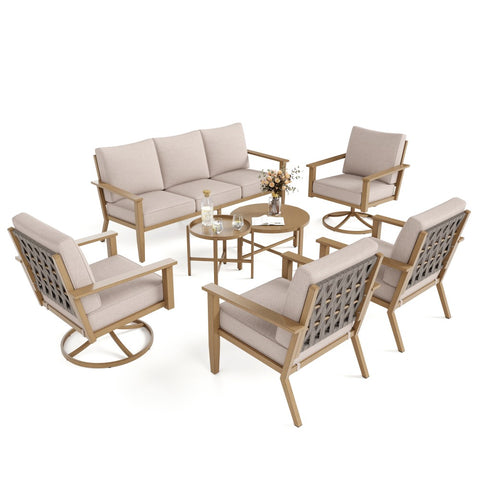 5 Seat Outdoor Wooden-like Conversation Set with Coffee Table