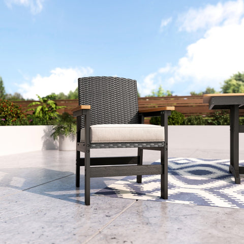 7-Piece Outdoor Dining Set with HDPE Rattan Chair and Wood-grain Table