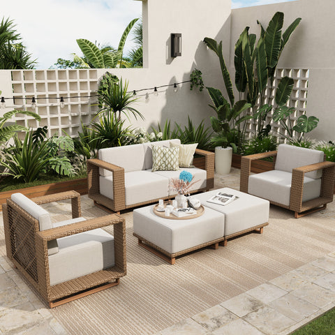 6-Seater Modern Wicker Outdoor Conversation Sofa set