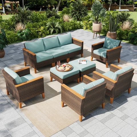 9-Piece Rattan Half-Moon Curved Luxury Outdoor Sofa