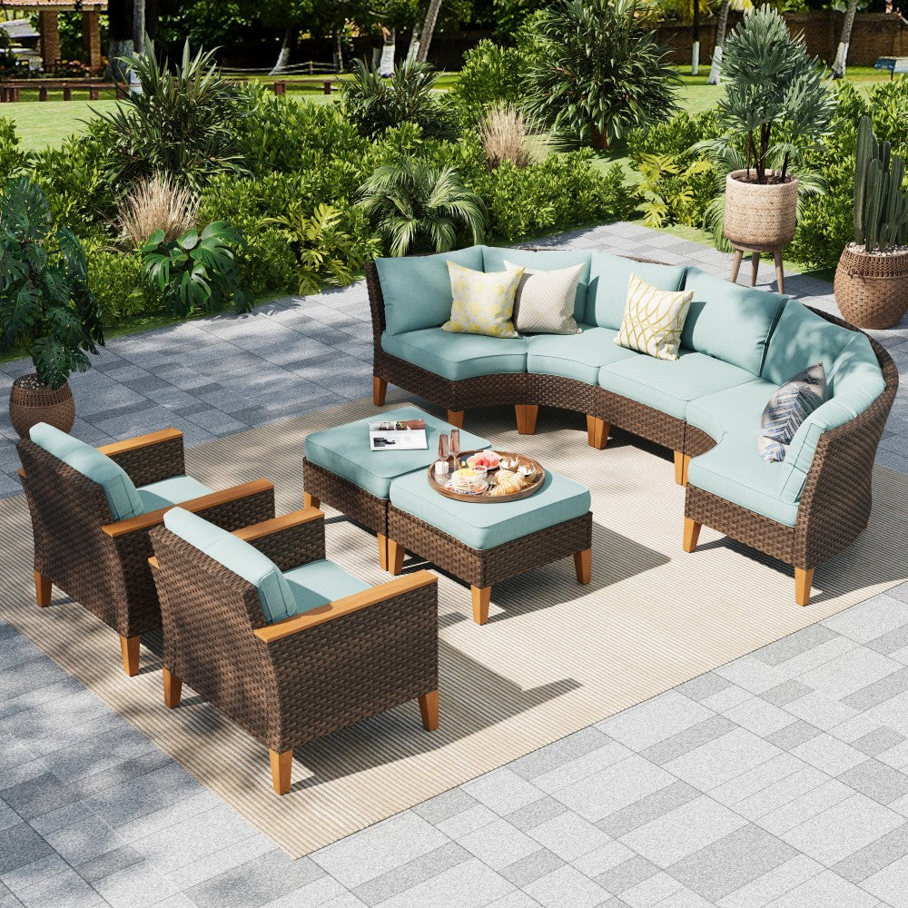9-Piece Rattan Half-Moon Curved Luxury Outdoor Sofa