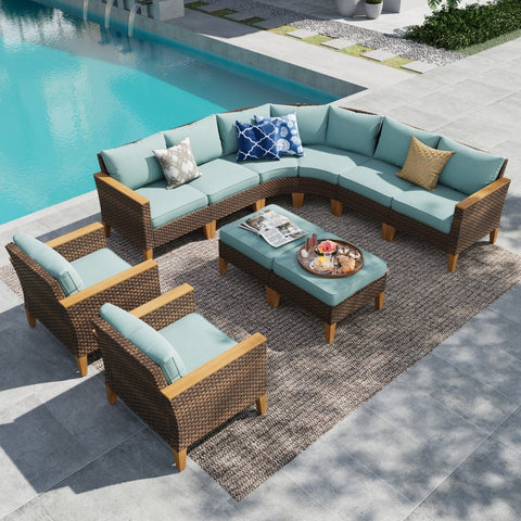 10/11 Pieces Rattan Half-Moon Curved Luxury Outdoor Sofa Sectional