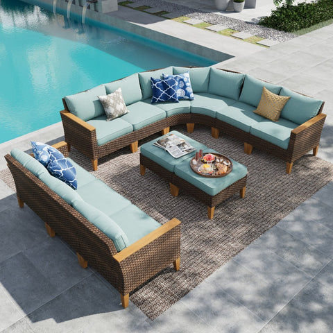 10/11 Pieces Rattan Half-Moon Curved Luxury Outdoor Sofa Sectional