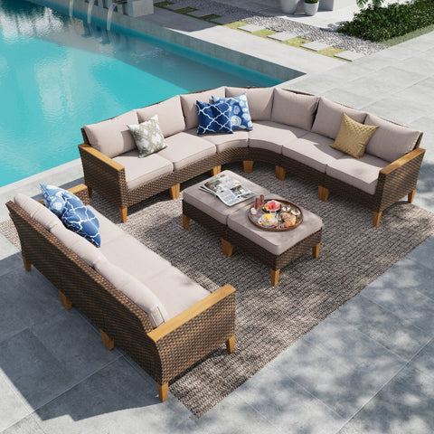 10/11 Pieces Rattan Half-Moon Curved Luxury Outdoor Sofa Sectional