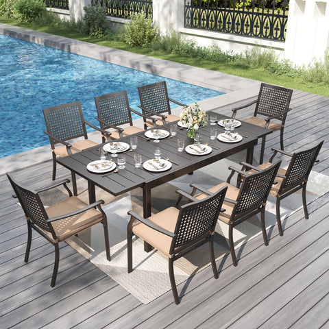 Outdoor Dining Set Extendable Steel Table & Bull's Eye Pattern Dining Chairs