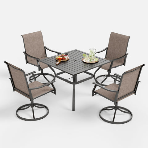 5-Piece Ergo Sling Textilene Swivel Chairs Outdoor Patio Dining Set