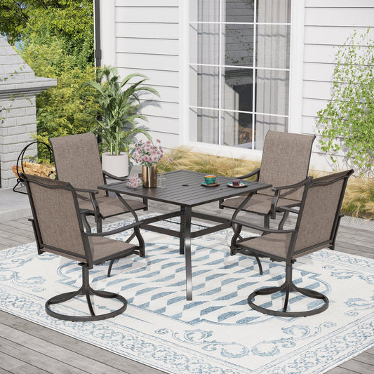5-Piece Ergo Sling Textilene Swivel Chairs Outdoor Patio Dining Set