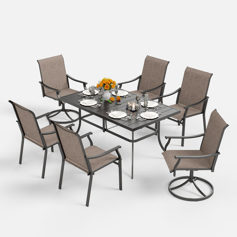 7-Piece Patio Dining Set with Ergo Sling Fixed & Swivel Chairs and Steel Rectangle Table