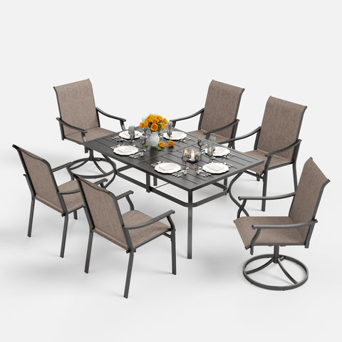 7-Piece Patio Dining Set with Ergo Sling Fixed & Swivel Chairs and Steel Rectangle Table