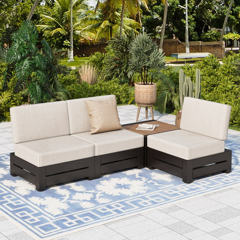 4-Seater Outdoor Conversation Sofa Set with Woodgrain Side Table