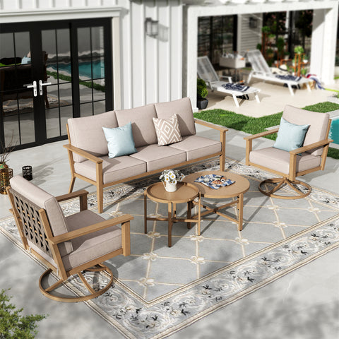5 Seat Outdoor Wooden-like Conversation Set with Coffee Table