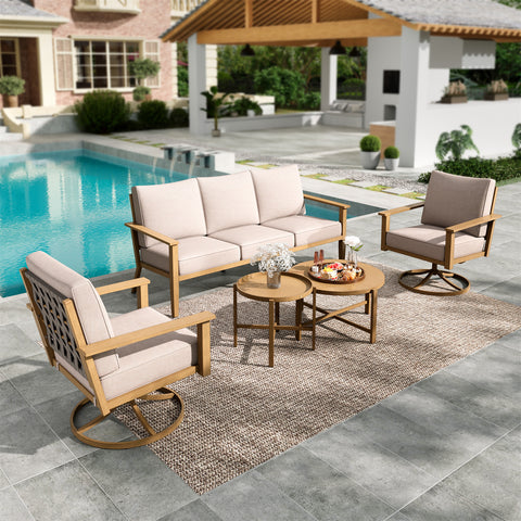 5 Seat Outdoor Wooden-like Conversation Set with Coffee Table