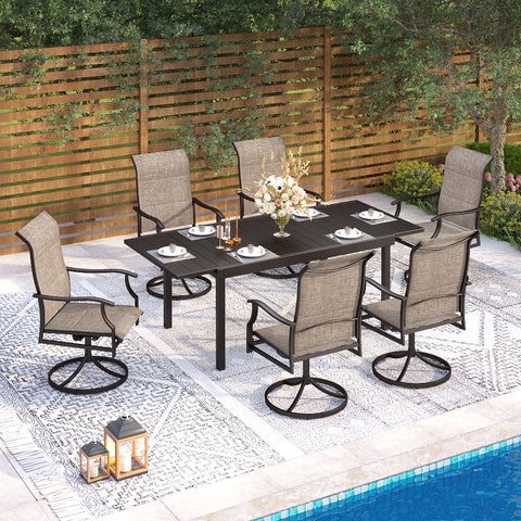 7/9-Piece Patio Textilene High Back Swivel Chairs and Adjustable Metal Table Dining Set