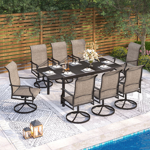7/9-Piece Patio Textilene High Back Swivel Chairs and Adjustable Metal Table Dining Set