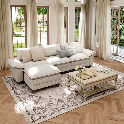 Modular Chenille Cloud Sofa with Ottoman for Living Room & Apartment