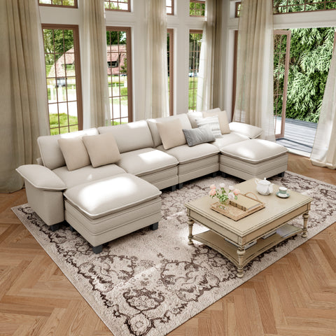 Modular Chenille Cloud Sofa with Ottoman for Living Room & Apartment