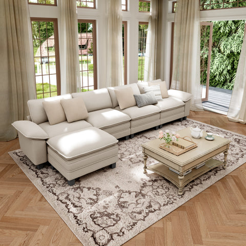 Modular Chenille Cloud Sofa with Ottoman for Living Room & Apartment