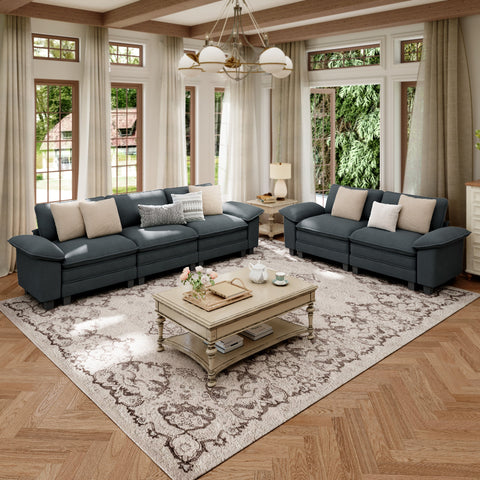 Modern Chenille Modular Cloud Sofa Set with Deep Seats for Living Room