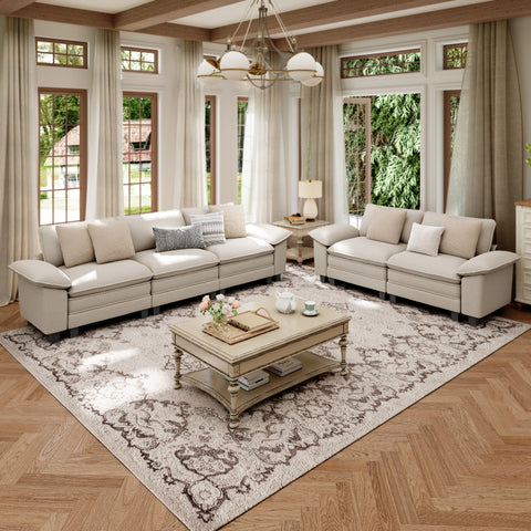 Modern Chenille Modular Cloud Sofa Set with Deep Seats for Living Room