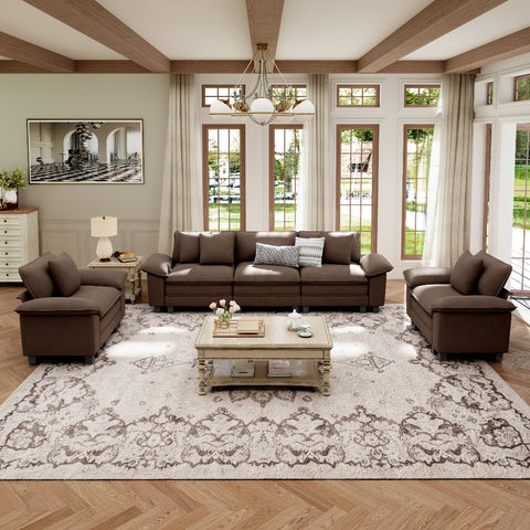 Modern Chenille Modular Cloud Sofa Set with Deep Seats for Living Room
