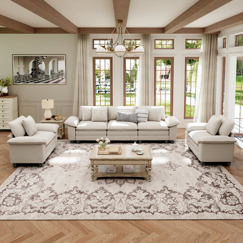 Modern Chenille Modular Cloud Sofa Set with Deep Seats for Living Room