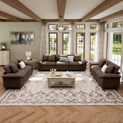 Modern Chenille Modular Cloud Sofa Set with Deep Seats for Living Room