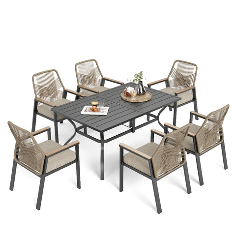 7-Piece Outdoor Patio Dining Set with Handcrafted Rattan Rope Chairs
