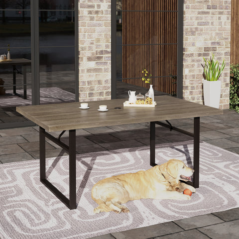 64" x 38" Wood-grain Patio Dining Table with U-shaped Legs