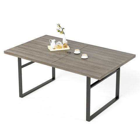 64" x 38" Wood-grain Patio Dining Table with U-shaped Legs