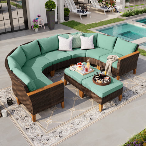 9-Piece Rattan Half-Moon Curved Luxury Outdoor Sofa