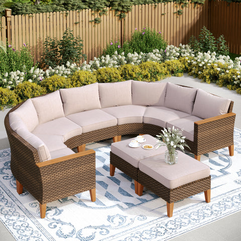9-Piece Rattan Half-Moon Curved Luxury Outdoor Sofa