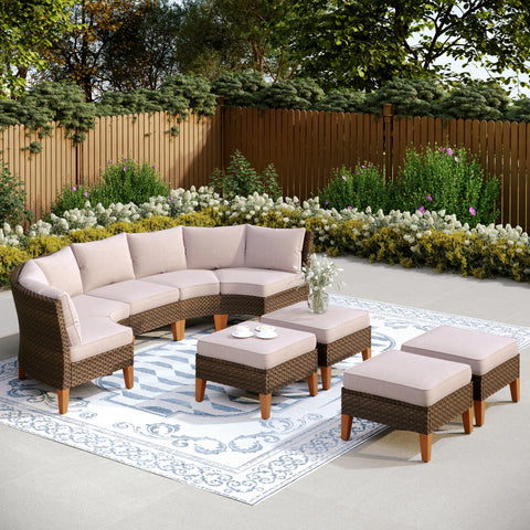 9-Piece Rattan Half-Moon Curved Luxury Outdoor Sofa