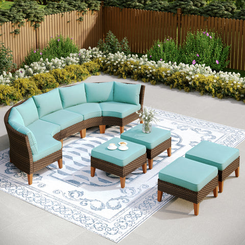 9-Piece Rattan Half-Moon Curved Luxury Outdoor Sofa