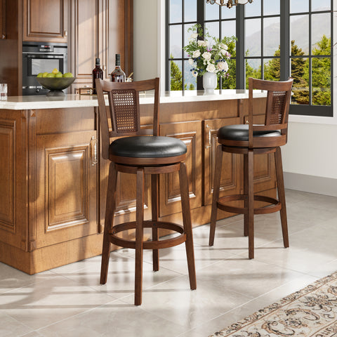 Phi Villa 360° Swivel Retro Wooden Bar Height Stools with Backs