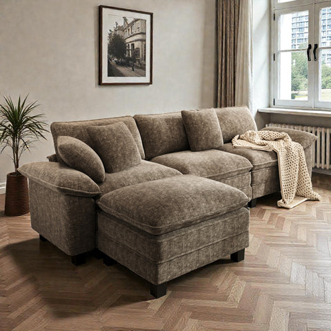 Modular Chenille Cloud Sofa with Ottoman for Living Room & Apartment