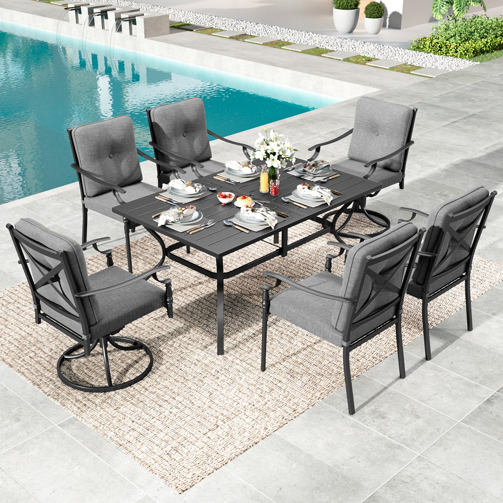 7-Piece Patio Dining Set with Swivel & Fixed Cushioned Chairs
