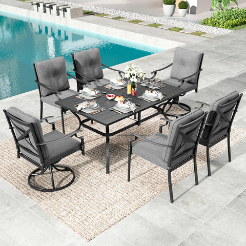 7-Piece Patio Dining Set with Swivel & Fixed Cushioned Chairs
