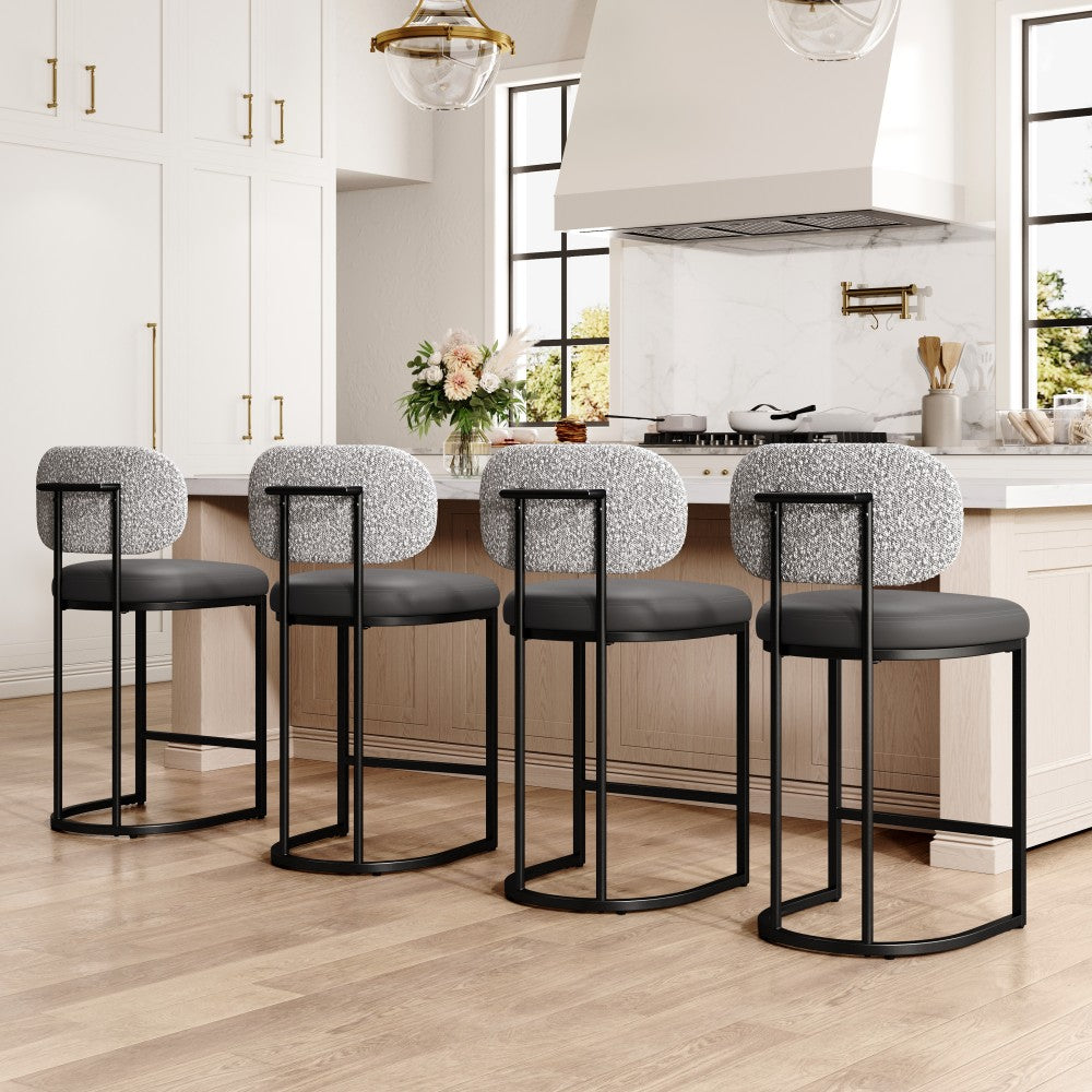 PHI VILLA 24" Modern PU and Chenille Counter Height Bar Stool, Set of 4