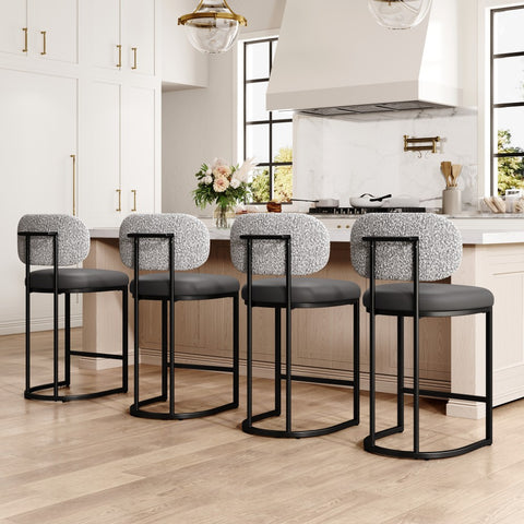 PHI VILLA 24" Modern PU and Chenille Counter Height Bar Stool, Set of 4