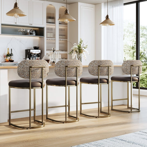 PHI VILLA 24" Modern PU and Chenille Counter Height Bar Stool, Set of 4
