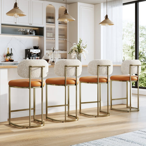 PHI VILLA 24" Modern PU and Chenille Counter Height Bar Stool, Set of 4