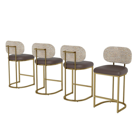 PHI VILLA 24" Modern PU and Chenille Counter Height Bar Stool, Set of 4