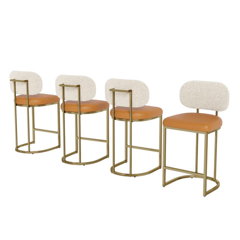 PHI VILLA 24" Modern PU and Chenille Counter Height Bar Stool, Set of 4