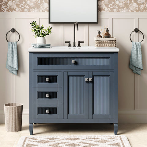 Traditional Free Standing Single Bathroom Vanity with One-Piece Ceramic Top and Integrated Sink