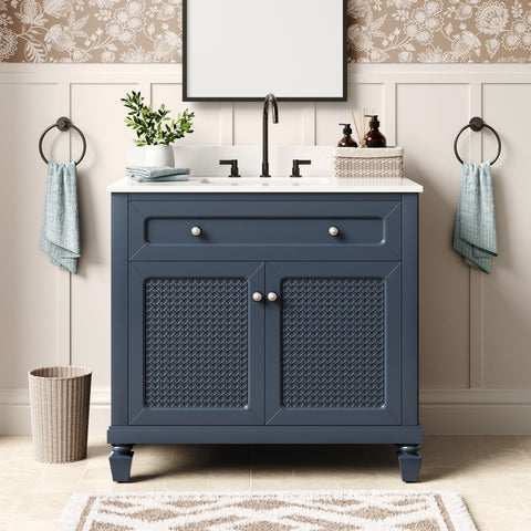 36" Free Standing Single Bathroom Vanity with Engineered Marble Top, Ceramic Sink, Backsplash