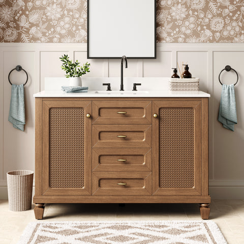 48" Free Standing Single Bathroom Vanity with Engineered Marble Top, Ceramic Sink, Backsplash