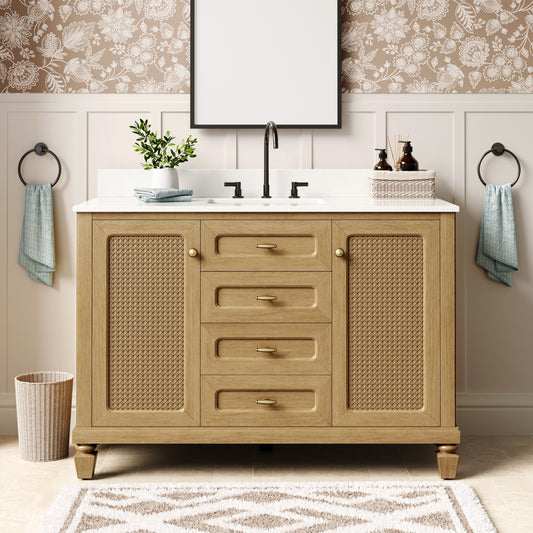 48" Free Standing Single Bathroom Vanity with Engineered Marble Top, Ceramic Sink, Backsplash