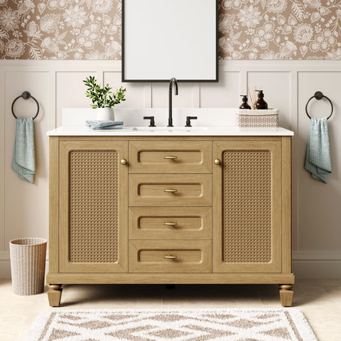 48" Free Standing Single Bathroom Vanity with Engineered Marble Top, Ceramic Sink, Backsplash