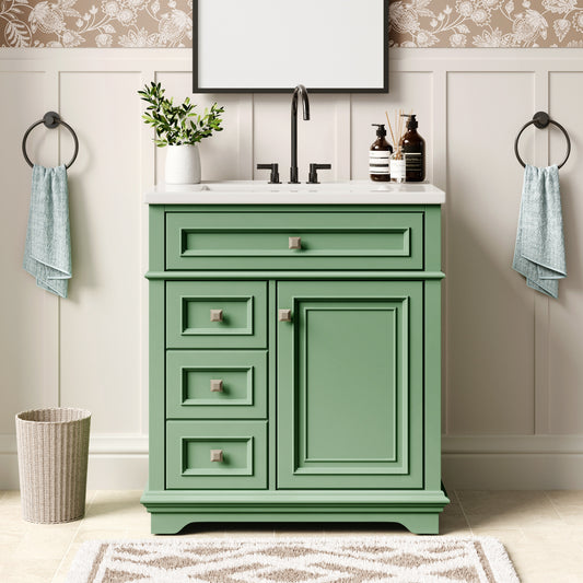 Traditional Free Standing Single Bathroom Vanity with One-Piece Ceramic Top and Integrated Sink